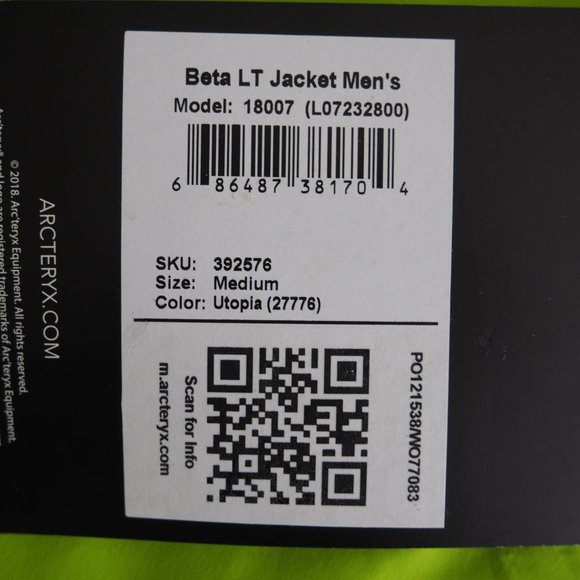 Arc'teryx Men's Beta LT Jacket Lightweight Gore-Tex Pro Shell Utopia Green M - Picture 10 of 10